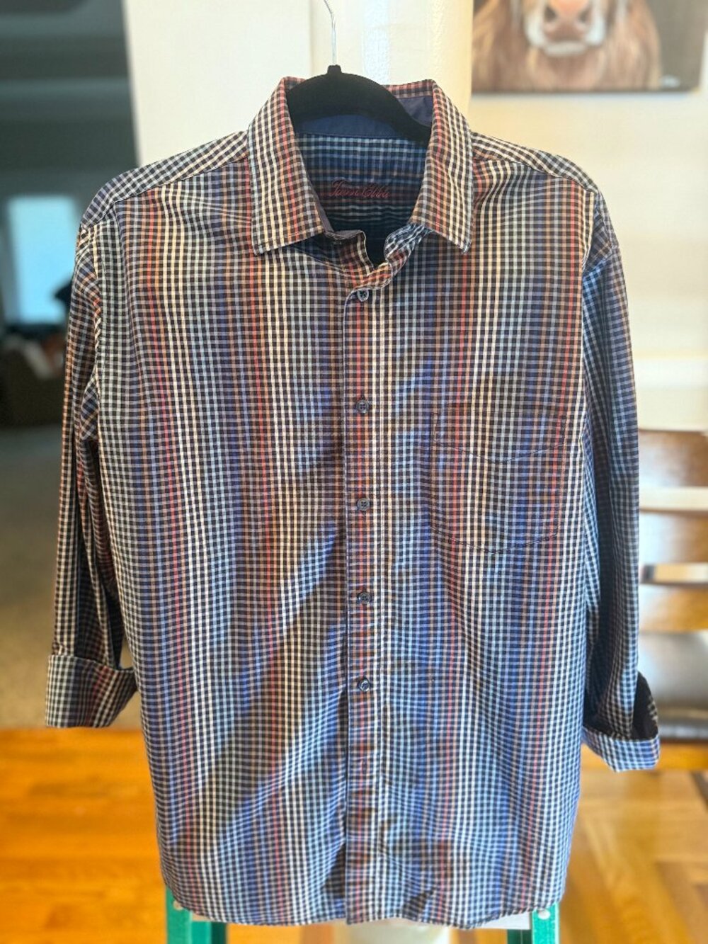 Tasso Elba Blue Red Plaid Button Down Dress Shirt Men's L 16-16 1/2" Neck